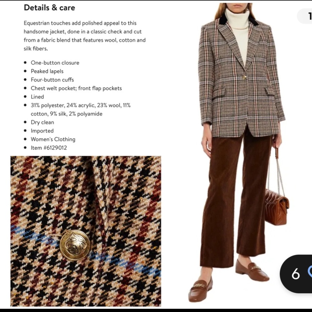 Sandro Multicolor Check Blazer with Peaked Lapels